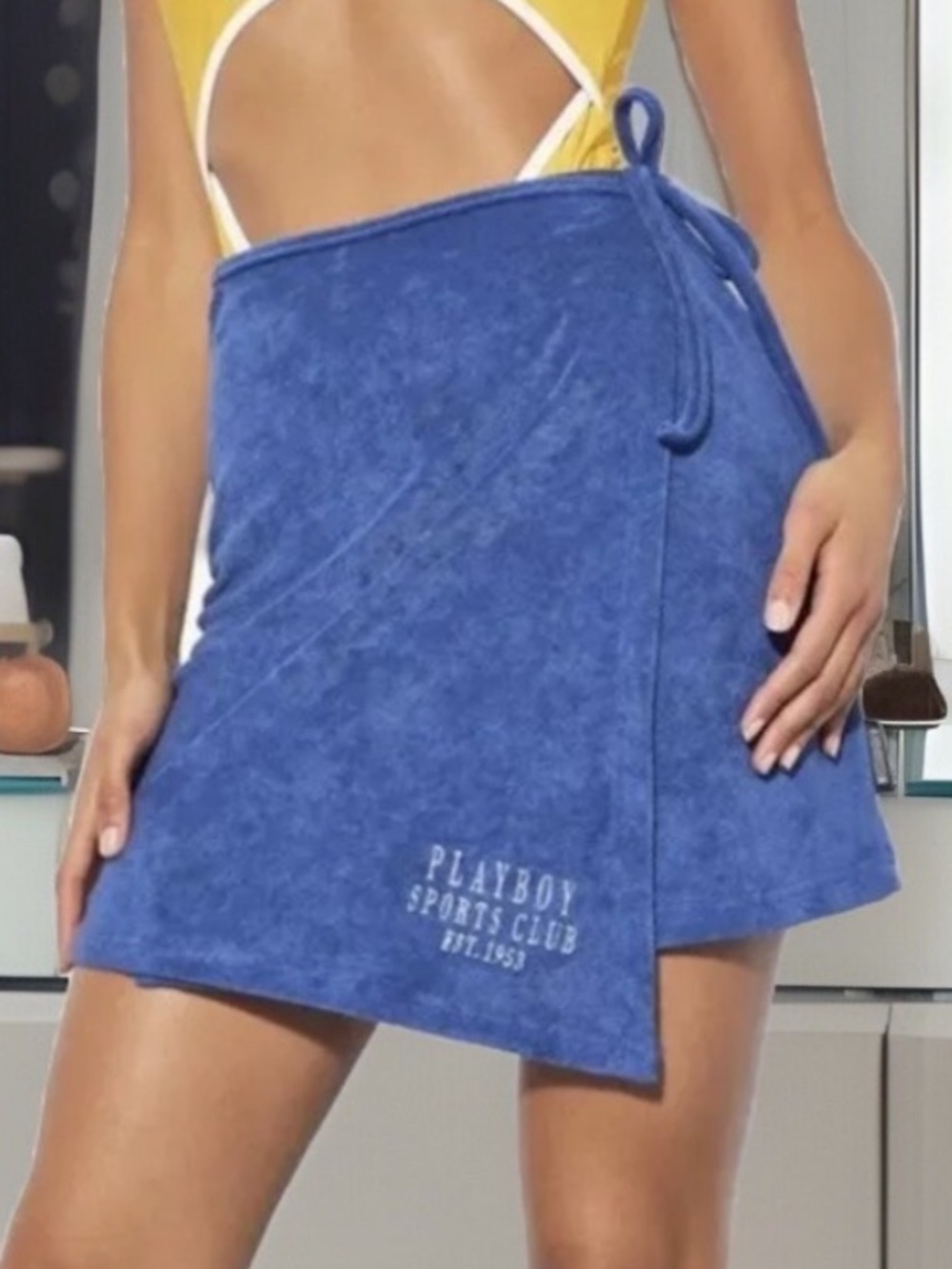 Playboy Blue Towelling Sport Embroidery Cover Up Ties On Side❌RARE HTF Authentic